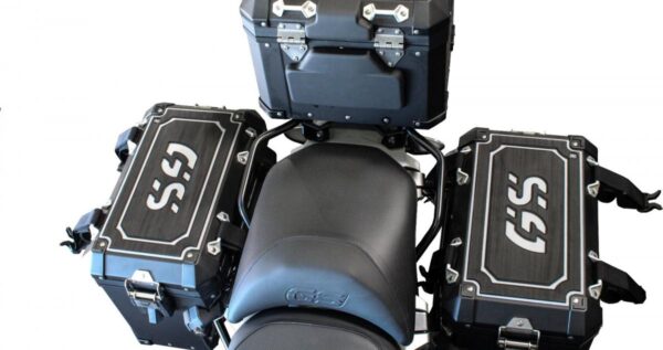 PANNIER LID GUARDS, BMW R1200/1250 GS (2014-Current),   Left - 44 ltr, Right - 36 ltr., BLACK on GRAY     